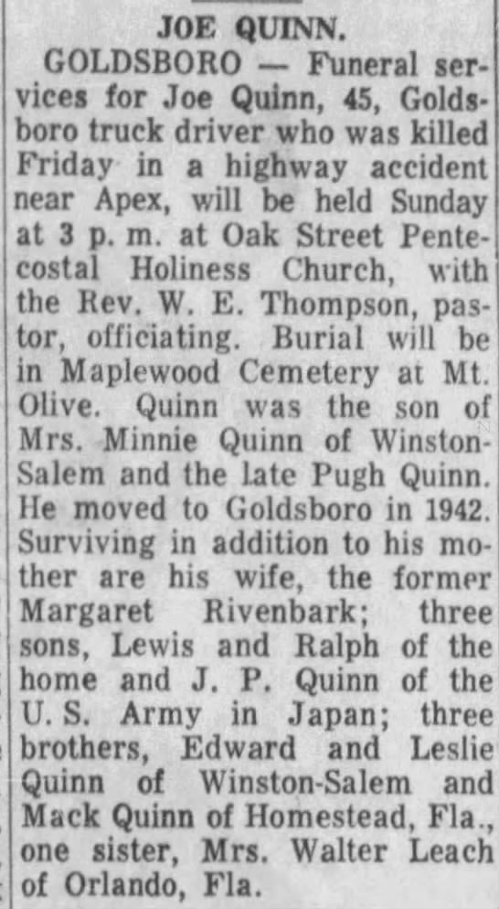 1957 — Joseph Samuel Quinn obituary