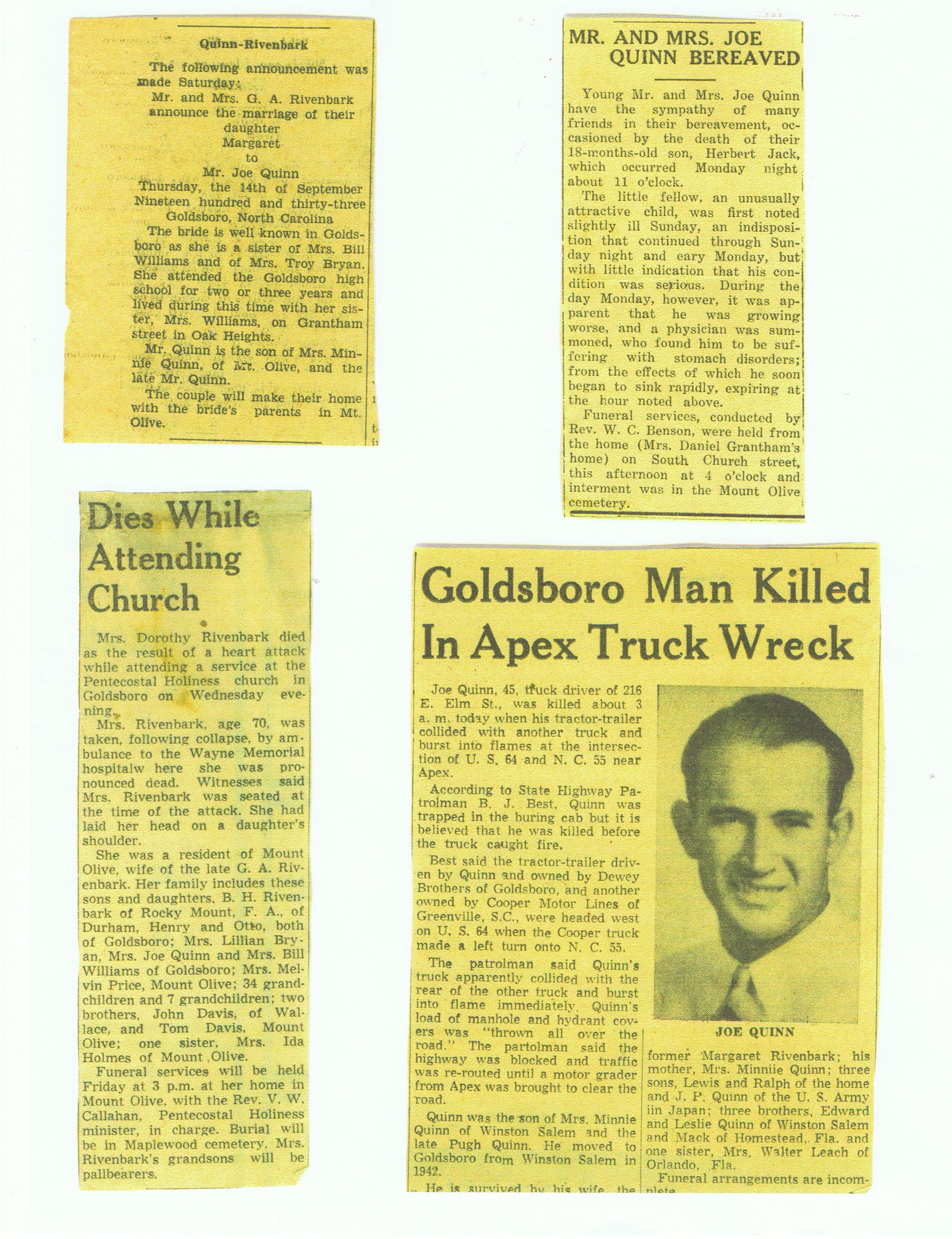 1933 — Quinn–Rivenbark marriage announcement